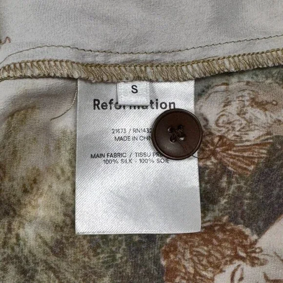Reformation Silk Shirt Top SZ S Short Sleeve Art Print Oversized Maximalist - Picture 5 of 7
